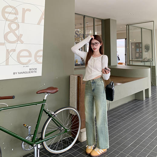 <曾小咸推荐>蓝色高腰直筒牛仔裤 日常179.99/件 立减90 秒杀89.99/件！！ 商品图2