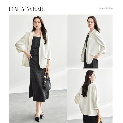 【内购】轻奢商务装通勤平驳领垫肩中式盘扣褶皱七分袖廓形西装外套-151X58224 商品图3