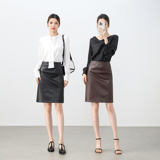【内购】时髦柔软PU皮通勤百搭包臀小个子短裙美拉德复古高腰加绒半裙-151Q58676 商品图3