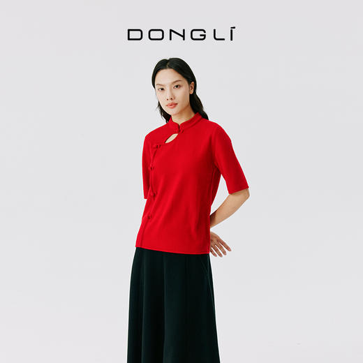 东黎 • 山羊绒 女士秋冬 新中式气质中国风红色短袖 3548 商品图1