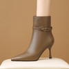 【预售5天】法式尖头卡其性感短靴女细跟秋冬新款真皮侧拉链高跟显瘦靴女HY&H3537 商品缩略图0