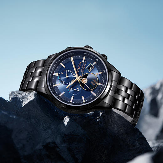 西铁城CITIZEN光动能电波不锈钢BIP覆膜月相男表BY1035-56L 商品图6