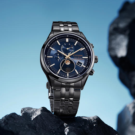 西铁城CITIZEN光动能电波不锈钢BIP覆膜月相男表BY1035-56L 商品图4