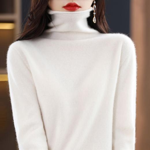 100%纯羊毛衫女卷口高领毛衣堆堆领纯色打底 商品图4