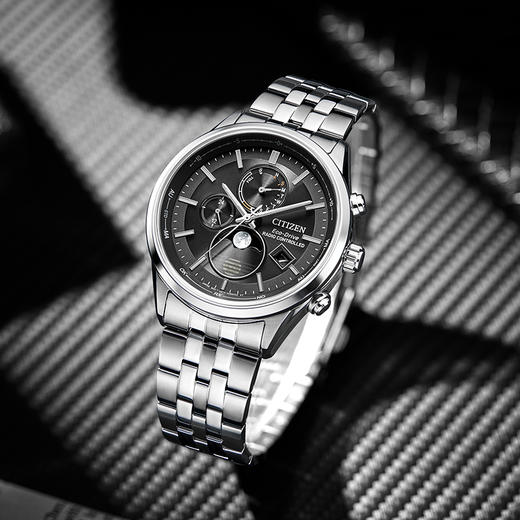 西铁城CITIZEN光动能电波不锈钢带月相时尚男表BY1030-50E 商品图1