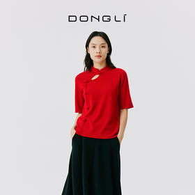 东黎 • 山羊绒 女士秋冬 新中式气质中国风红色短袖 3548