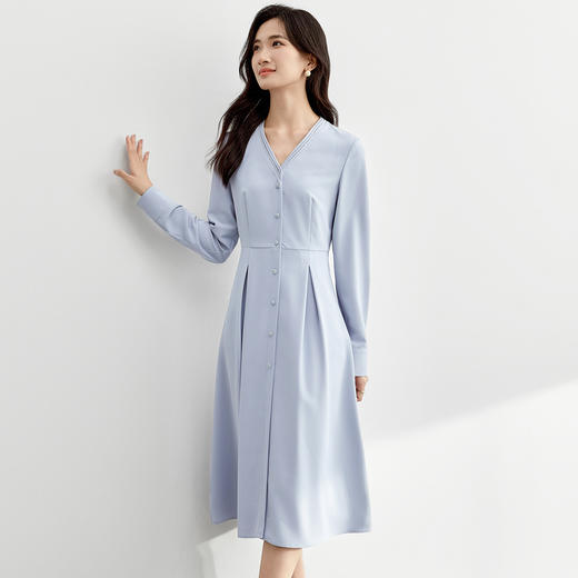 【内购】时尚优雅风琴褶V领腰部工字褶收腰显瘦垂感连衣裙-151L58232 商品图1