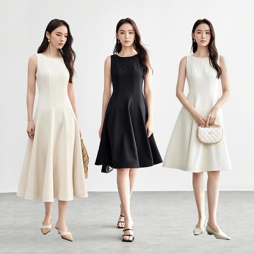 【内购】尚都比拉气质通勤设计解构线条收腰显瘦圆领连衣裙-58400 商品图3
