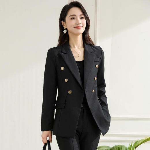 【上衣+裤子】罗蒙春秋双排扣戗驳领西服套装女士商务通勤职业西装两件套 商品图7