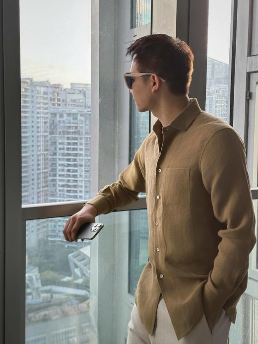 【顺丰包邮】41849 LP同款时尚轻奢风温莎领老钱风高级感亚麻男士衬衫1030 商品图1