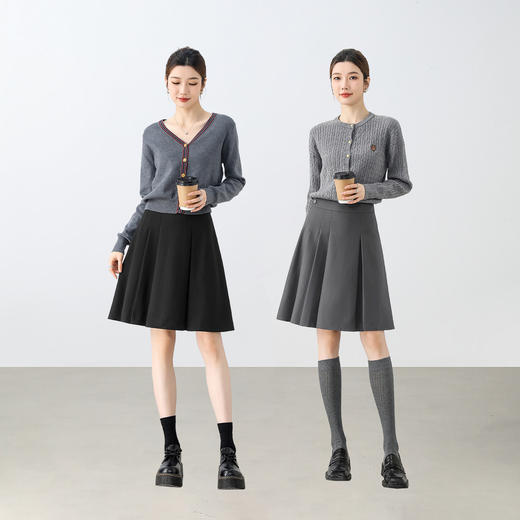 【内购】显瘦显腿长格雷系职场通勤自然腰A字百褶短裙-151Q58683 商品图4