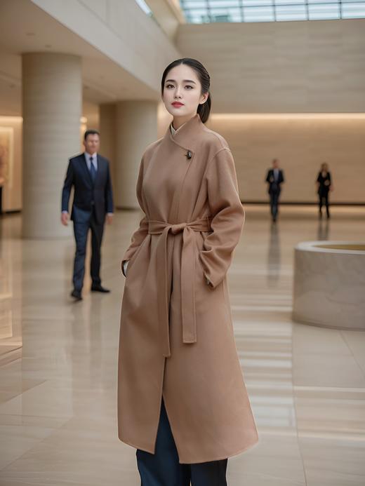 立领牛角扣装饰两侧开衩双面手工大衣 商品图2