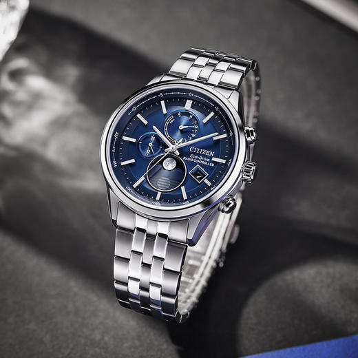 西铁城CITIZEN光动能电波不锈钢带月相时尚男表BY1030-50L 商品图2