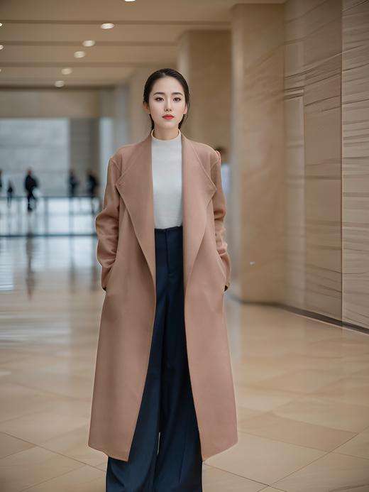 立领牛角扣装饰两侧开衩双面手工大衣 商品图1