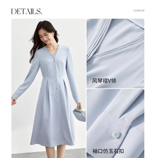 【内购】时尚优雅风琴褶V领腰部工字褶收腰显瘦垂感连衣裙-151L58232 商品图4