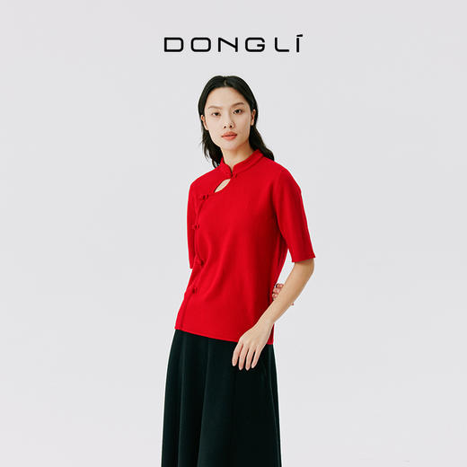 东黎 • 山羊绒 女士秋冬 新中式气质中国风红色短袖 3548 商品图2