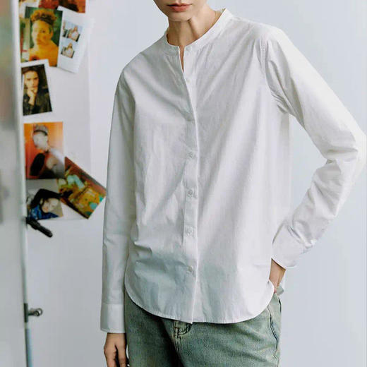 【顺丰包邮】40629 洛诗琳法式设计感简约纯色小圆领百搭衬衫女151 商品图1