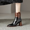 【预售5天】牛皮欧美时尚拼色时装靴，粗跟短筒靴子气质圆头侧拉链高跟短靴HCYYHD&3217 商品缩略图2