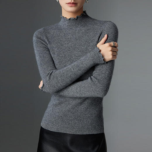 【高货QJ】全新升级【铂金会员367/天猫499/差价132】(04626) 洛诗琳半高领山羊绒女秋冬修身花瓣领纯色针织羊毛打底衫 商品图4