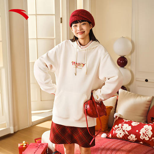 安踏（ANTA）好事发生丨新年款红色连帽卫衣男宽松保暖长袖上衣152518702 商品图1