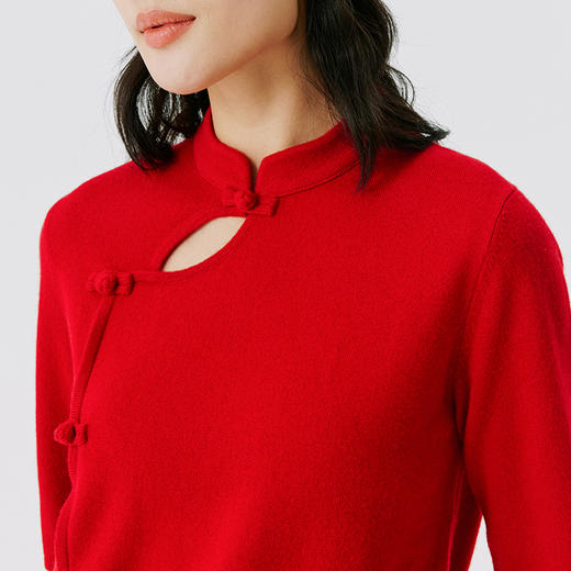 东黎 • 山羊绒 女士秋冬 新中式气质中国风红色短袖 3548 商品图7