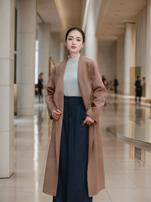 立领牛角扣装饰两侧开衩双面手工大衣 商品图3