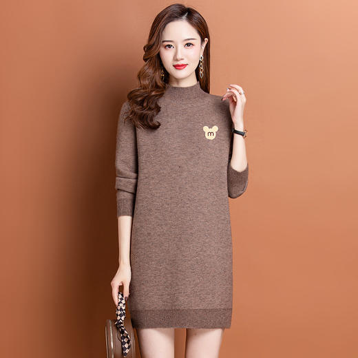 CC-DW-837半高领加绒厚款毛衣裙女中长款针织衫冬季新款一体绒内搭打底衫潮 商品图2