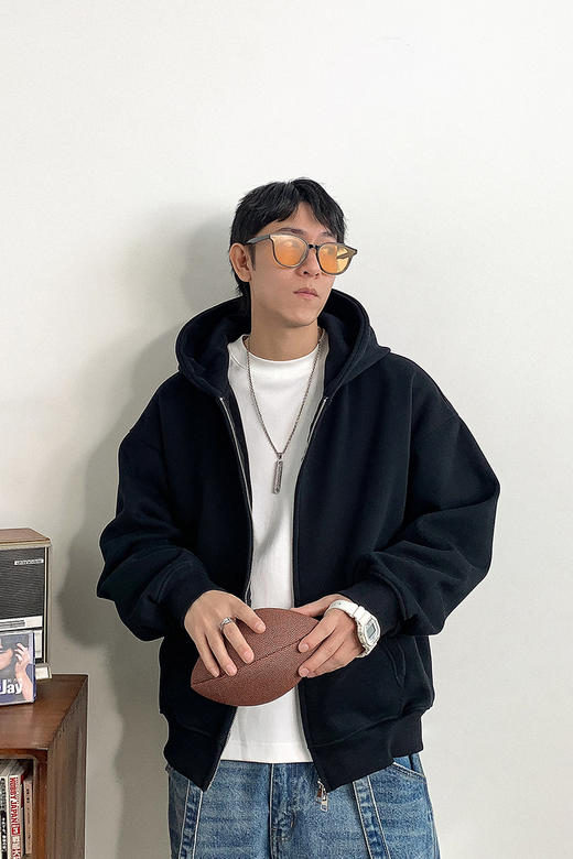 徐太浪百搭运动休闲开衫连帽卫衣男秋冬加绒宽松大码男装帽衫外套 商品图4