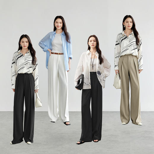 【内购】气质通勤橡筋后腰裤中烫迹线垂感显瘦宽松高腰阔腿长裤-151K57704 商品图2