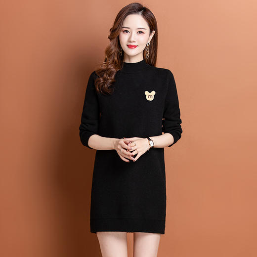 CC-DW-837半高领加绒厚款毛衣裙女中长款针织衫冬季新款一体绒内搭打底衫潮 商品图1