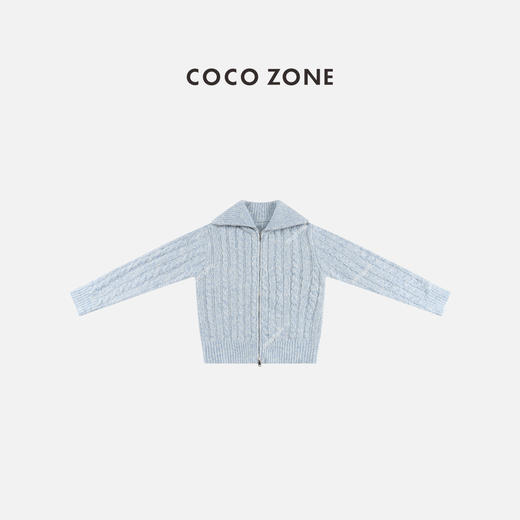 COCO ZONE 冬季麻花简约小众翻领拉链针织开衫CC1D2833 商品图0