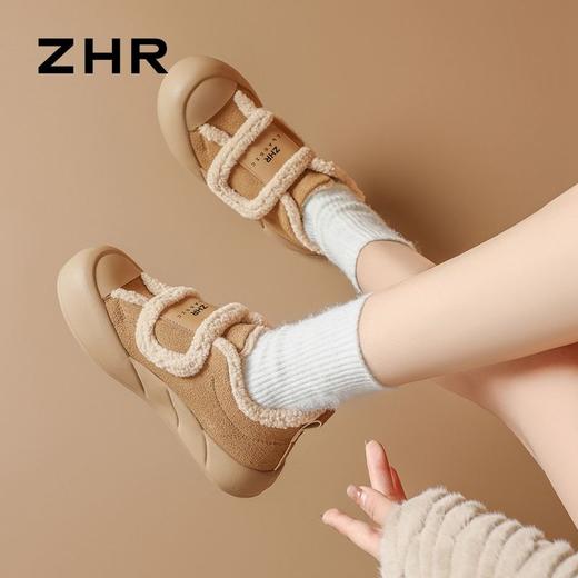 ZHR则则加绒面包鞋女2024冬季款时尚百搭魔术贴毛毛鞋保暖雪地靴 商品图5