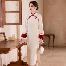雪尼尔加密加厚，新中式红色拜年服改良旗袍CM-578