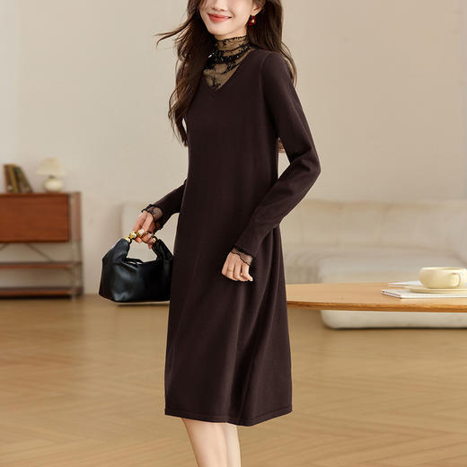 CC-XFY-2338蕾丝拼接毛衣连衣裙女中长款秋冬小个子配大衣内搭打底裙 商品图1