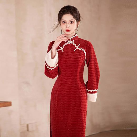 雪尼尔加密加厚，新中式红色拜年服改良旗袍CM-578 商品图1