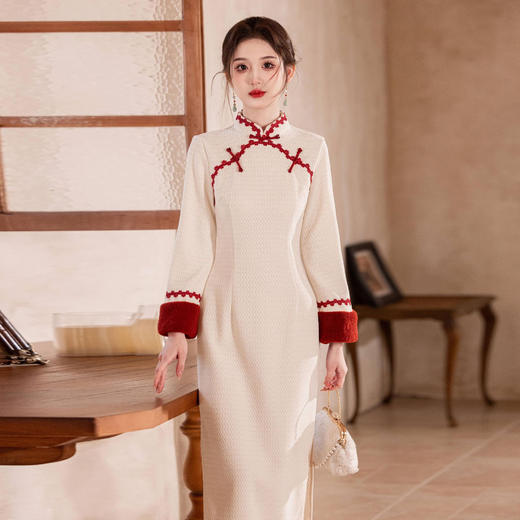 雪尼尔加密加厚，新中式红色拜年服改良旗袍CM-578 商品图4