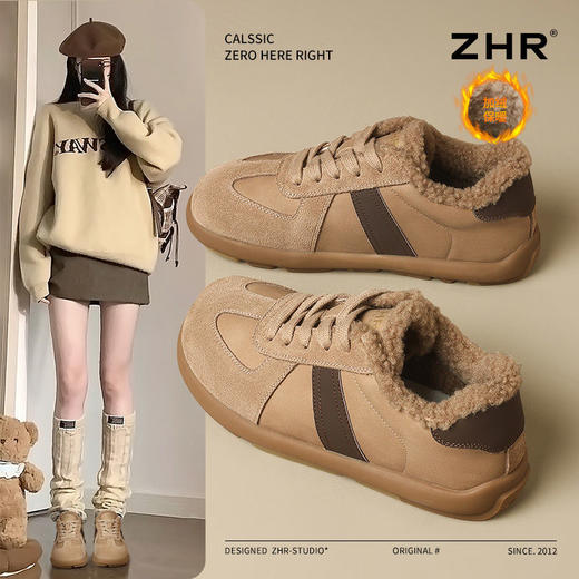 ZHR则则加绒德训鞋冬季美拉德防寒保暖超软棉鞋百搭休闲鞋女 商品图2