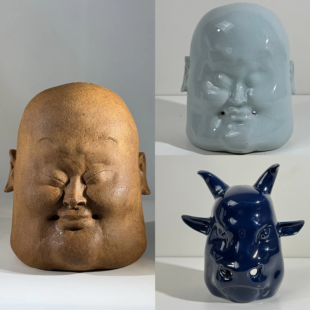 薛继业 匣钵土 陶瓷雕塑弥勒佛香器青牛香器桌面创意摆件艺术摆件