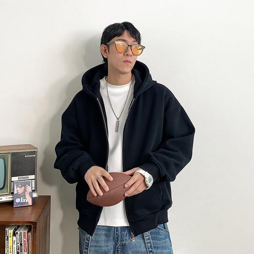 徐太浪百搭运动休闲开衫连帽卫衣男秋冬加绒宽松大码男装帽衫外套 商品图0