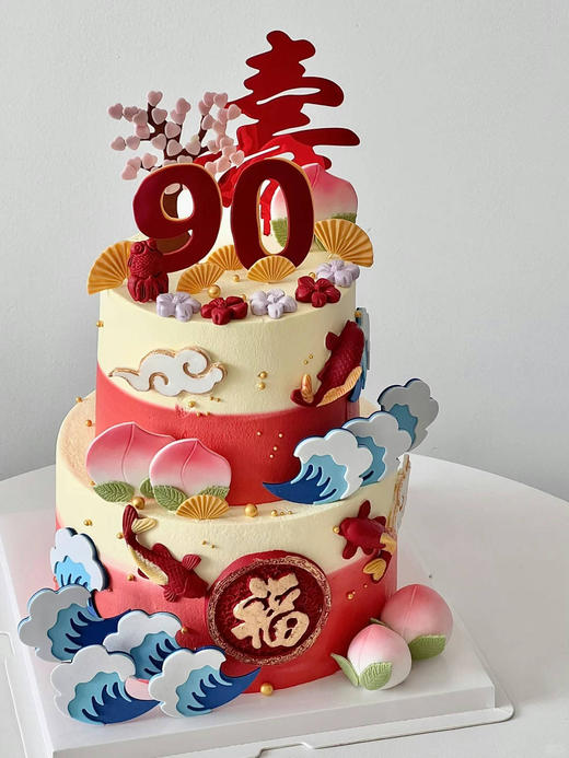 仙桃祝寿场景蛋糕（下单备注年龄） 商品图1