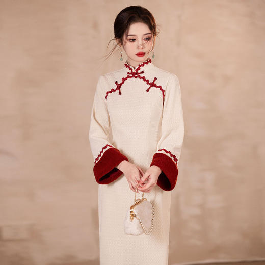 雪尼尔加密加厚，新中式红色拜年服改良旗袍CM-578 商品图2