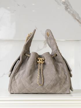 香奈儿25C灰色麂皮hoho抽绳水桶包小号（HH）