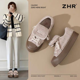 ZHR厚底加绒棉鞋女2024冬季新款保暖增高板鞋女柔软耐磨休闲鞋女