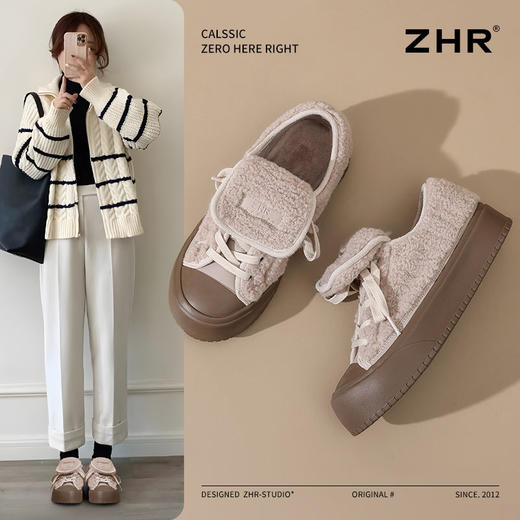 ZHR厚底加绒棉鞋女2024冬季新款保暖增高板鞋女柔软耐磨休闲鞋女 商品图0