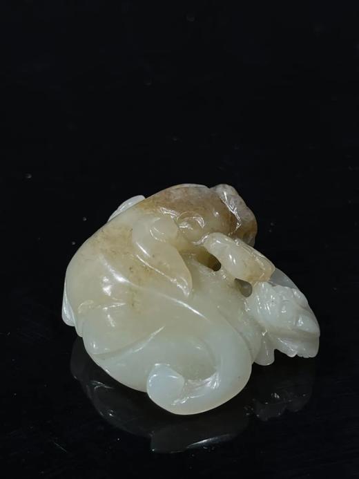 褐沁籽料白玉巧色镂雕子母瑞狮，顺丰包邮 商品图1