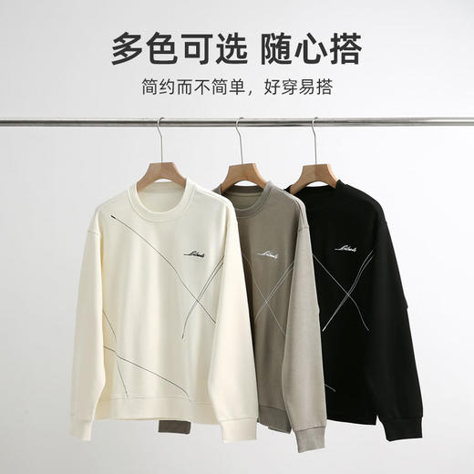 墨麦客男装2024秋季新款套头圆领卫衣男士休闲刺绣打底衫外套男。 商品图2