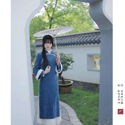 【碧城】冬季蓝色长袖加厚复古改良新中式气质年轻旗袍 商品图0