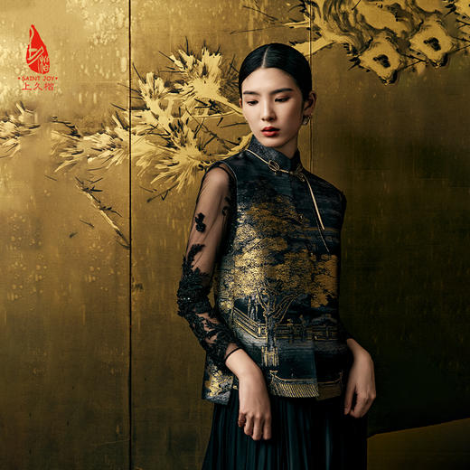 SAINTJOY/上久楷 女式宋锦马甲 中式上衣 中国风 复古 汉宫秋月 CY1044207006 商品图5