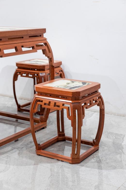 红桥红  家具严选  缅甸花梨（大果紫檀）【石面 78 仿故宫文竹 方桌五件套】 商品图5