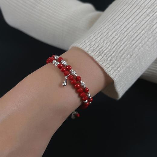 ELOANE GALLERY落岸 天然朱砂纯银水滴吊坠红色手链（7天内发货） 商品图5